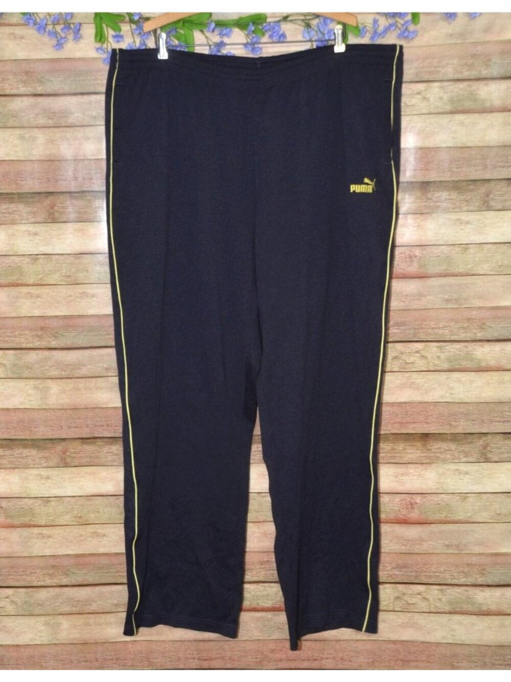 NWT Puma Pipe Sports Track Pants Size XXL Navy Blue & Yellow Classic Straight